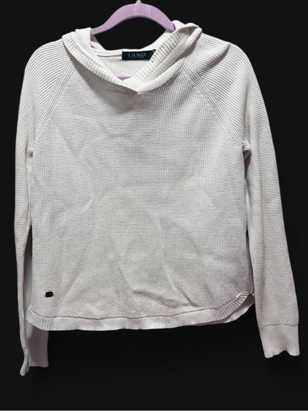 Lauren Ralph Lauren White Waffle Knit Hooded Sweater Pullover Size Medium